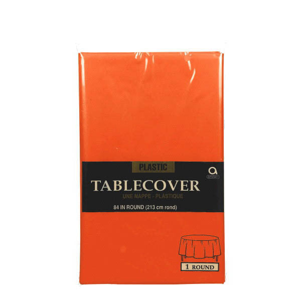 Orange Plastic Round Table Cover 84in