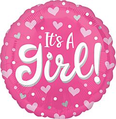#584 It's A Girl Hearts & Dots 18in Printed Mylar