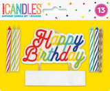 Multi Colored Birthday Candles and Large Happy Birthday Pick Candle 13pc
