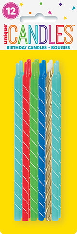 Bright Spiral Birthday Candles 5in - Assorted 12ct