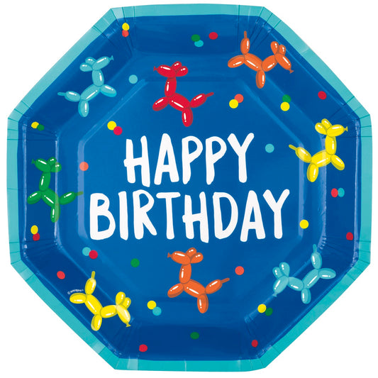 Balloon Dog Birthday Octagon Shaped 9.25 Plates 8ct