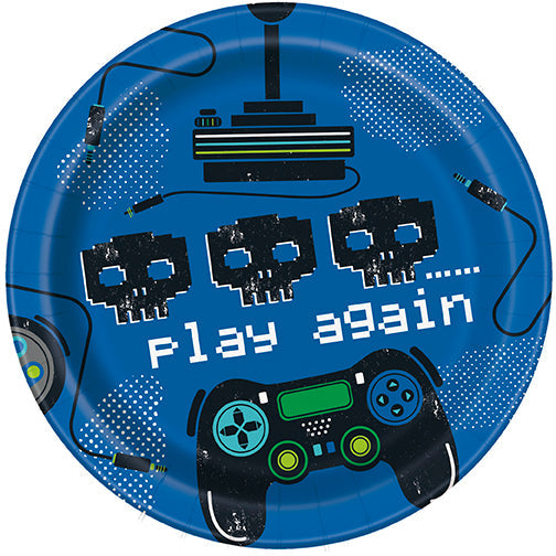 Gamer Birthday Blue Round 7in Dessert Plates 8ct