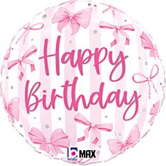 #286 Pretty Pink Bow Birthday 18in Printed Mylar