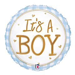 #590 Baby Boy Gingham 18in Printed Mylar