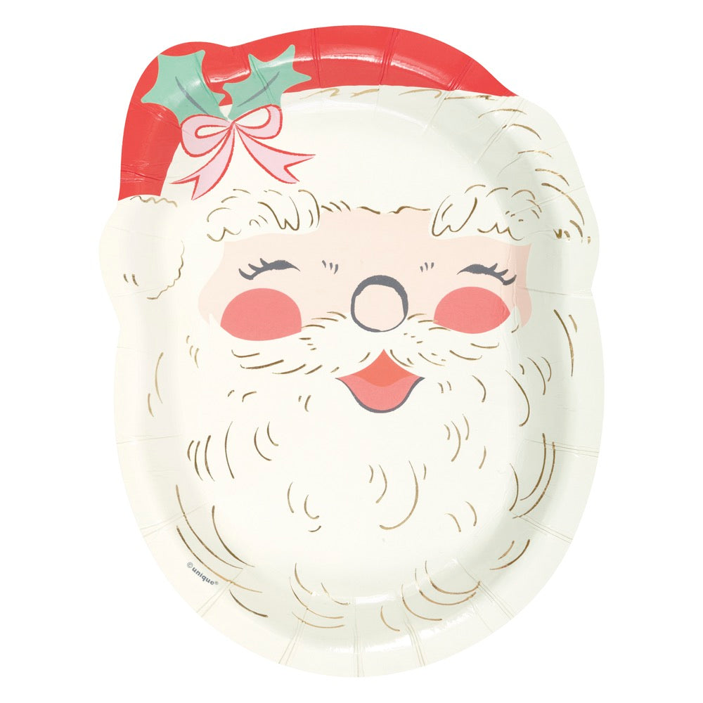 Vintage Christmas Santa-Shaped 8.25in Plates 8ct - Foil Stamping
