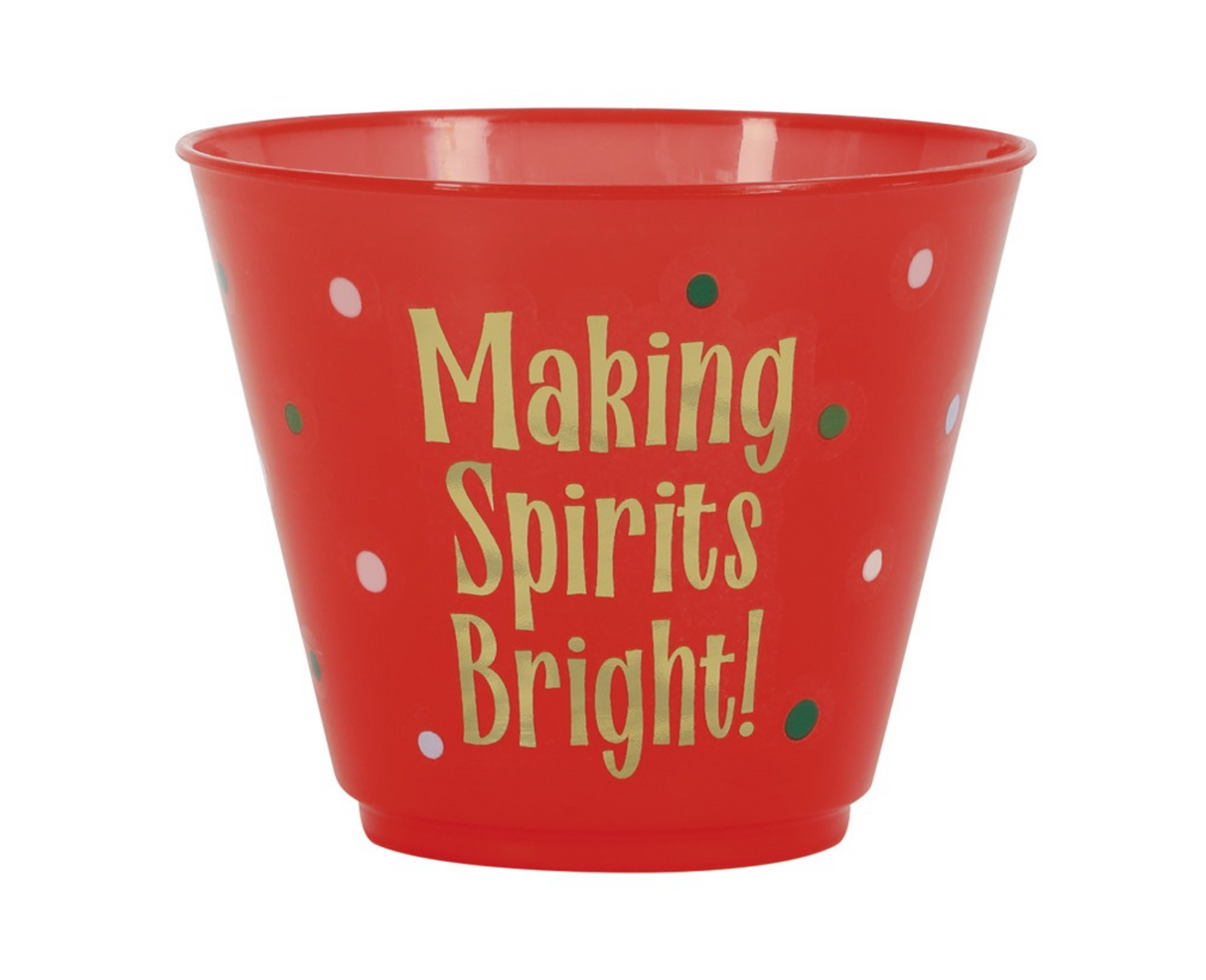 Vintage Christmas Making Spirits Bright 9oz Plastic Cups 8ct - Foil Stamping