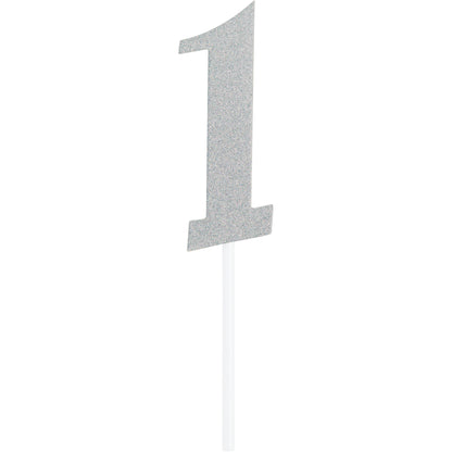 Silver Number Cake Topper 6in