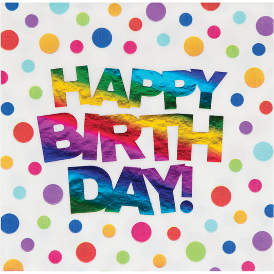 Rainbow Foil Happy Birthday Lunch Napkins 16ct