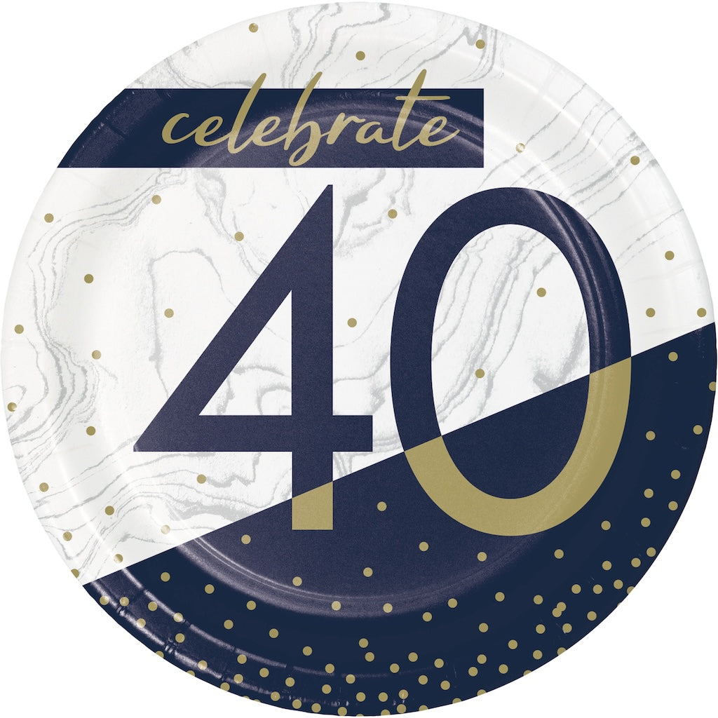 Navy and Gold Milestone 40 7in Plates 8ct