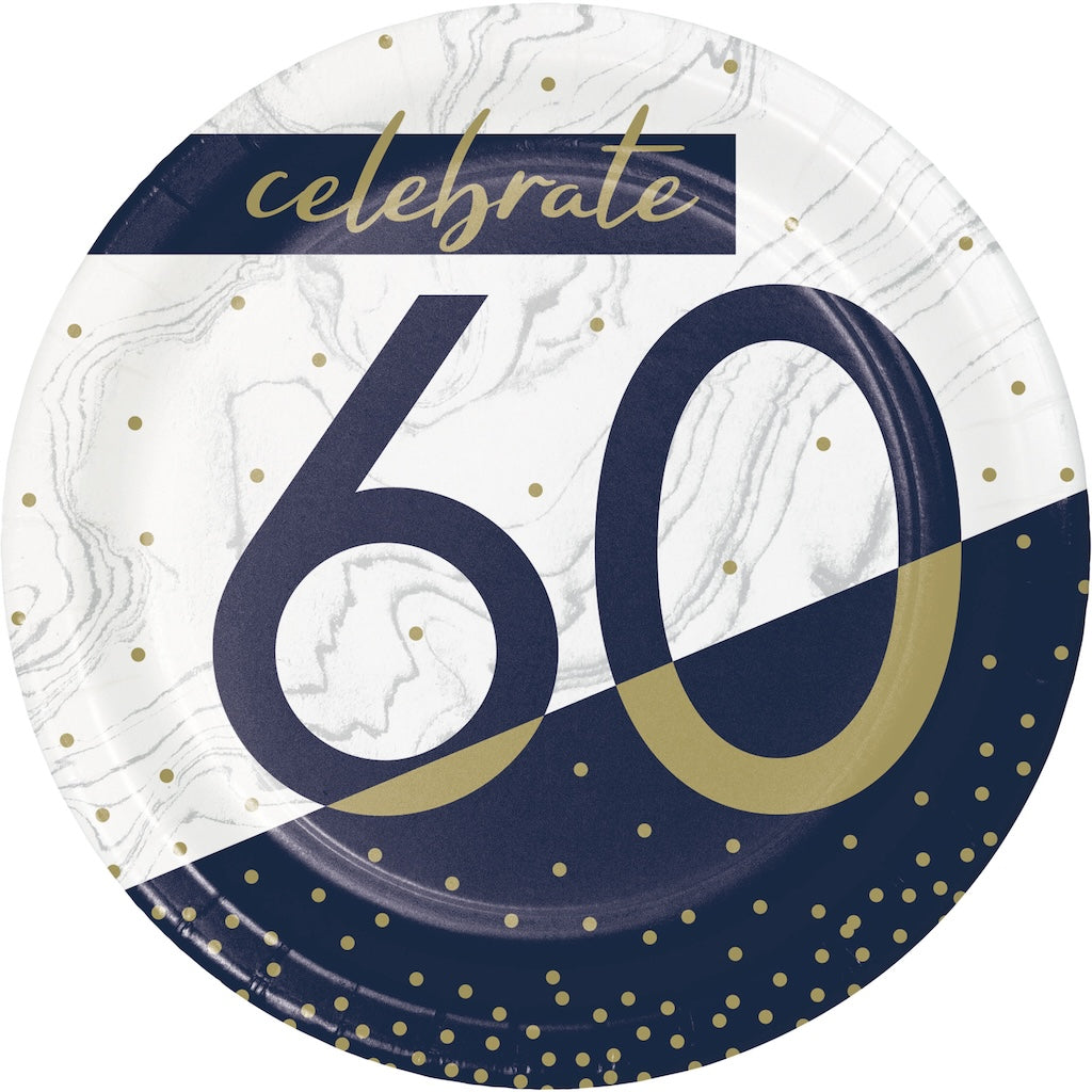 Navy and Gold Milestone 60 7in Plates 8ct