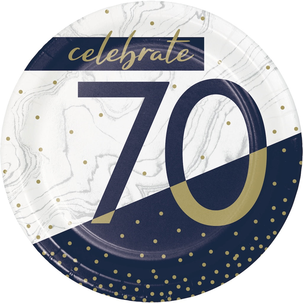 Navy and Gold Milestone 70 7in Plates 8ct