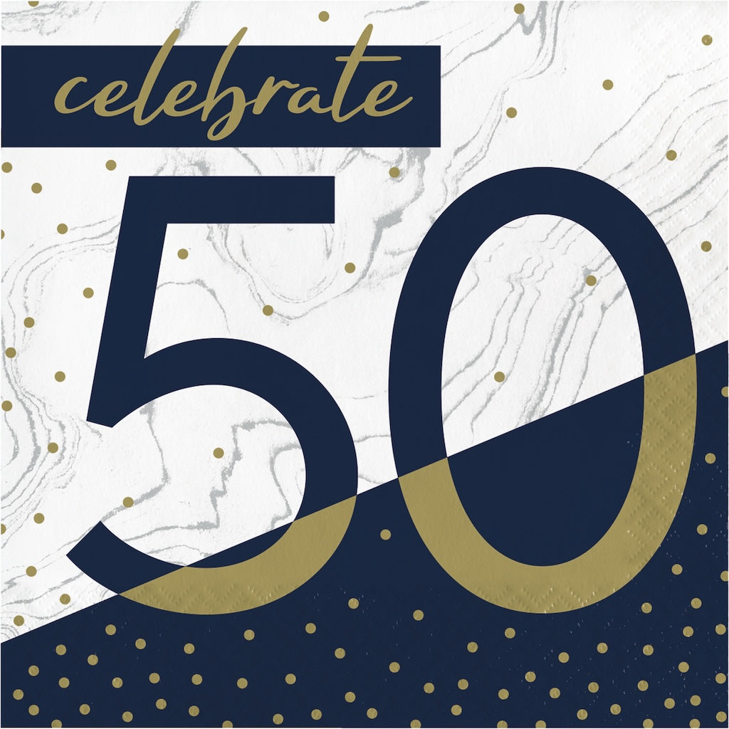 Navy and Gold Milestone 50 Lunch Napkin 16ct