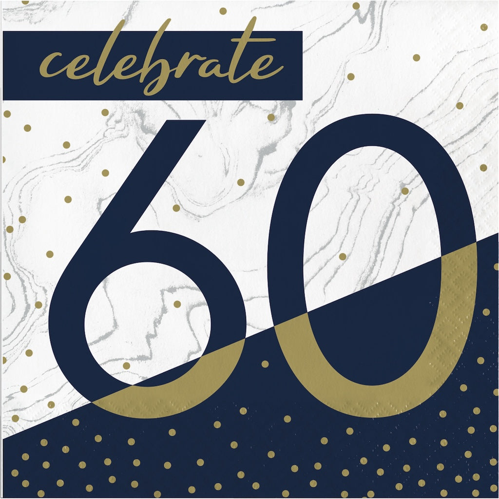 Navy and Gold Milestone 60 Lunch Napkin 16ct