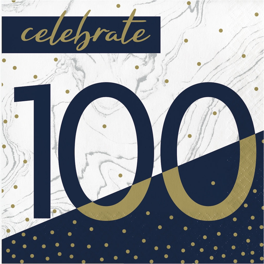 Navy and Gold Milestone 100 Lunch Napkin 16ct