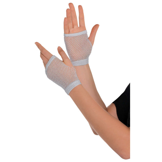 Silver Short Fishnet Gloves