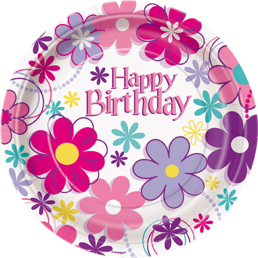 Birthday Blossoms Round 7in Dessert Plates 8ct