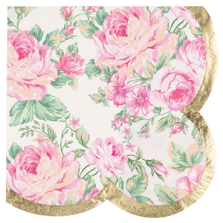 Golden Garden Party Scalloped Edge Beverage Napkins 16ct - Foil Stamping