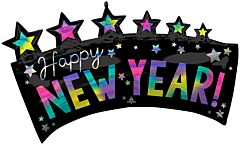 #SS07 Iridescent New Year Star Banner 34in Supershape