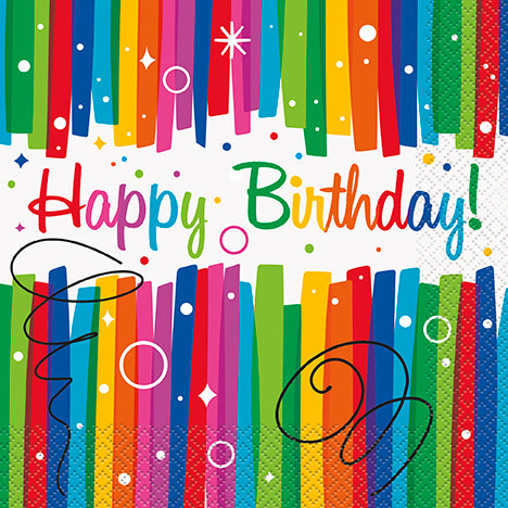 Rainbow Ribbons Birthday Luncheon Napkins 16ct