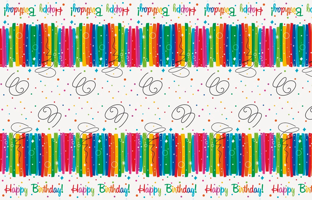 Rainbow Ribbons Birthday Rectangular Plastic Table Cover 54in x 84in