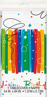 Rainbow Ribbons Birthday Rectangular Plastic Table Cover 54in x 84in
