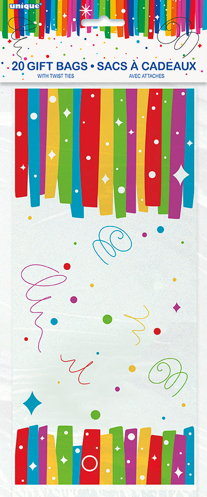 Rainbow Ribbons Birthday Cellophane Bags 5in x 11in 20ct