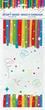 Rainbow Ribbons Birthday Cellophane Bags 5in x 11in 20ct