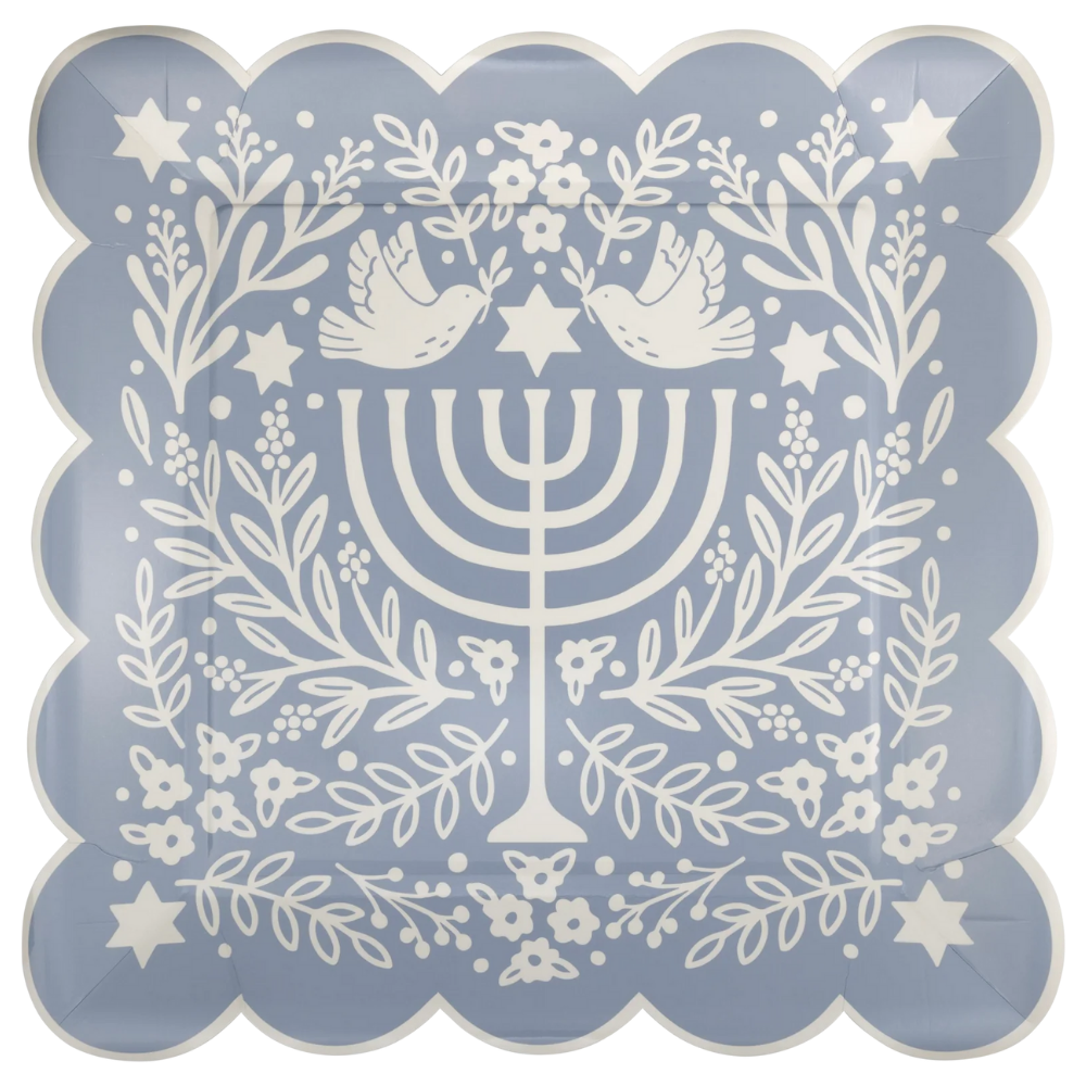 Floral Menorah 10in Plates 8ct