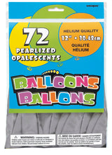 12in Pearlized Packaged Latex Balloons 72ct - Silver