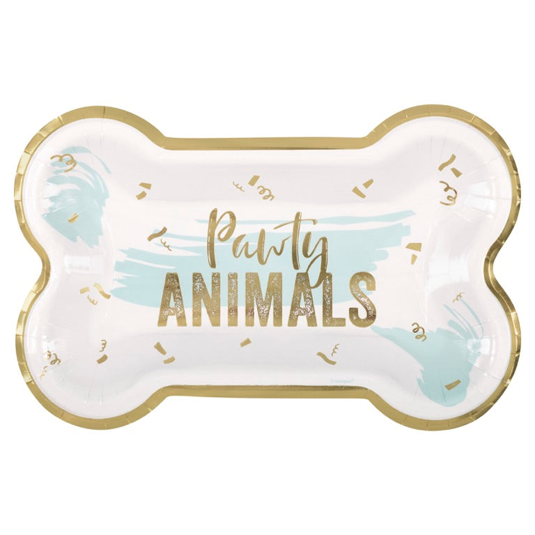 Pawty Animals Bone-Shaped 10" Plates 8ct - Foil Stamping