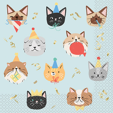 Pawty Animals Cat Luncheon Napkins 16ct - Foil Stamping