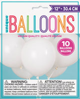 12in Packaged Latex Balloons 10ct - White
