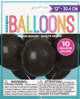 12in Packaged Latex Balloons 10ct - Jet Black