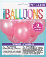 12in Pearlized Packaged Latex Balloons 8ct - Rose Petal Pink