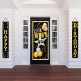Happy Birthday Fabric Door Panel Set - Black & Gold