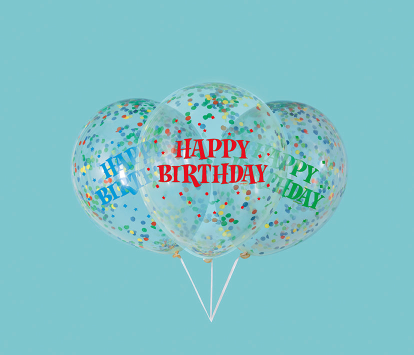 Birthday 12in Clear Latex Balloons with Bright Confetti 6ct
