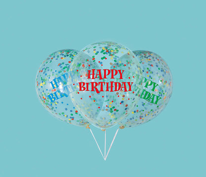 Birthday 12in Clear Latex Balloons with Bright Confetti 6ct