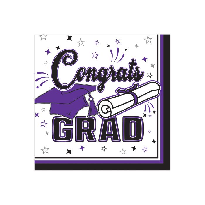 Congrats Grad Beverage Napkins 36ct - Purple