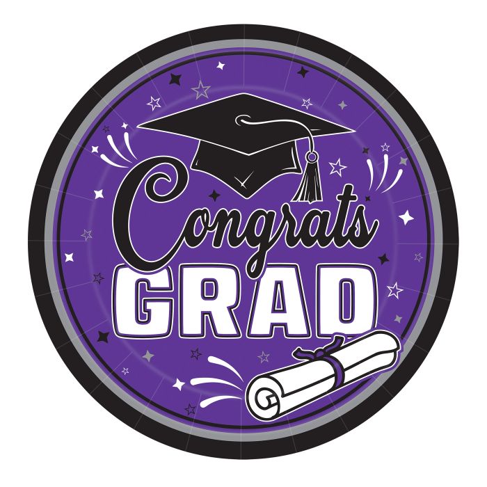 Congrats Grad 9in Plates 18ct - Purple