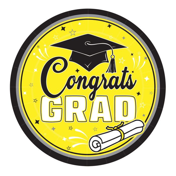 Congrats Grad 9in Plates 18ct - Yellow