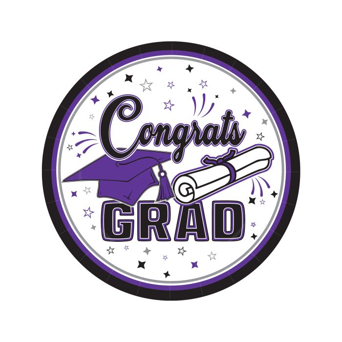 Congrats Grad 7in Plates 18ct - Purple