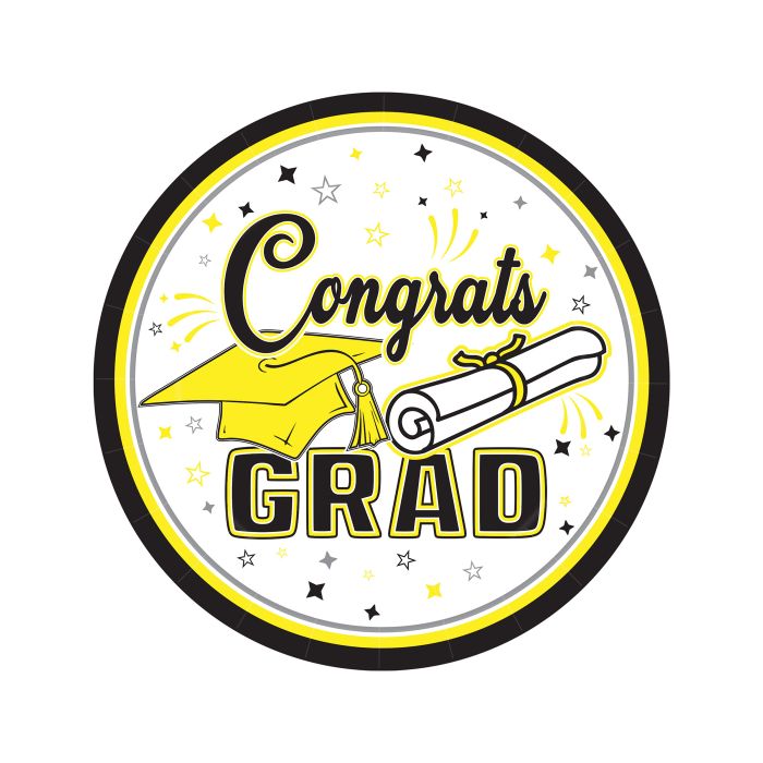 Congrats Grad 7in Plates 18ct - Yellow