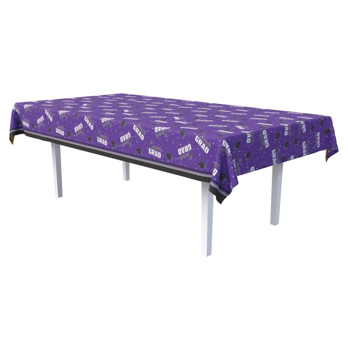 Congrats Grad Plastic Tablecover 54in x 108in - Purple