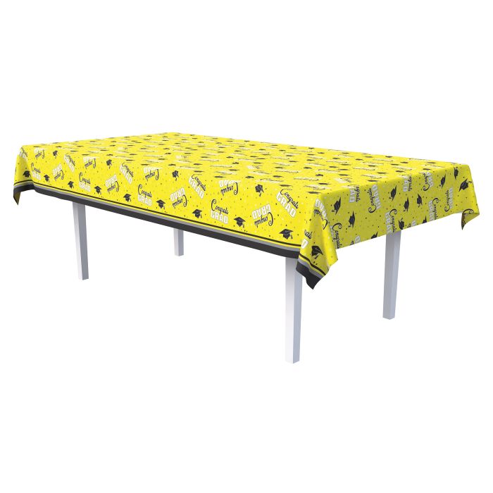 Congrats Grad Plastic Tablecover 54in x 108in - Yellow