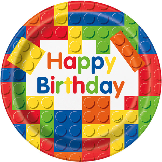 Building Blocks Birthday Round 9in Dinner Plates 8ct