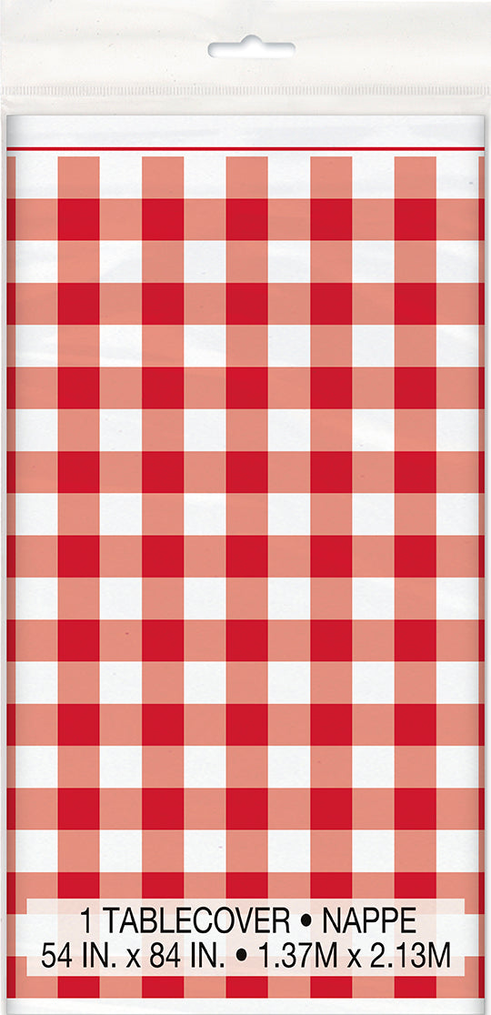 Red Gingham Plastic Table Cover 54in x 84in
