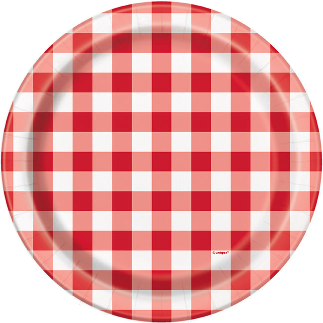 Red Gingham 7in Plates 8ct