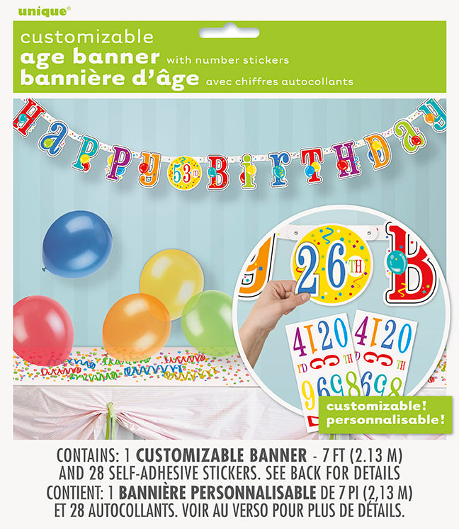 Happy Birthday Jumbo Jointed Banner with Number Stickers