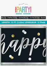 Black & Silver Foil Happy Birthday Banner 12ft