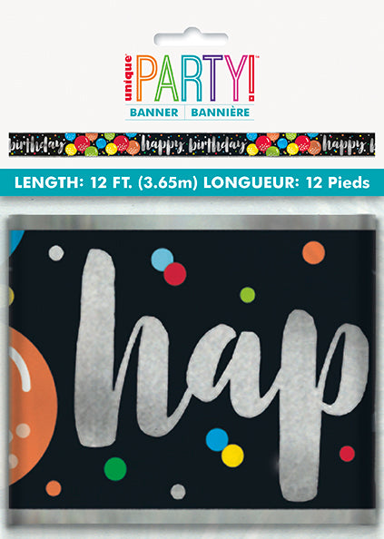 Colorful Balloons Happy Birthday Banner 12ft
